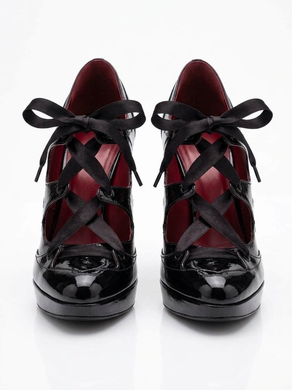 Kurt Geiger Black Patent Lace-Up Heels w: Red Interior - London Size: 40